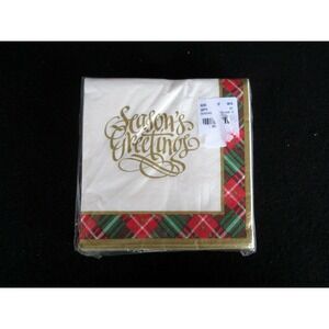 Season's‎ Plaid Christmas Beverage Napkins 40 Ct Season's Greetings Red Green